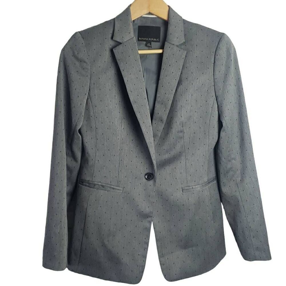Banana Republic Suit Blazer Black and Gray Polka Dot Jacket